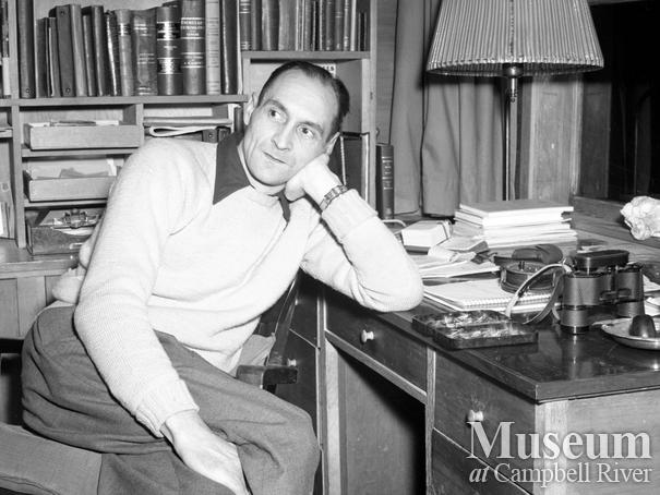 Roderick Haig-Brown at his desk, Campbell River