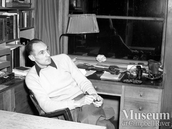 Roderick Haig-Brown in his study, Haig-Brown House