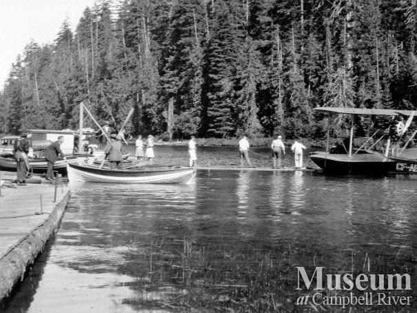 Surveying plane tied up at dock at Forbes Landing