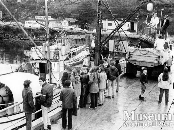 Fishing boat unloading at Campbell River wharf