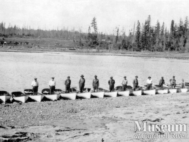 Painter's fishing guide boats lined up on Tyee Spit