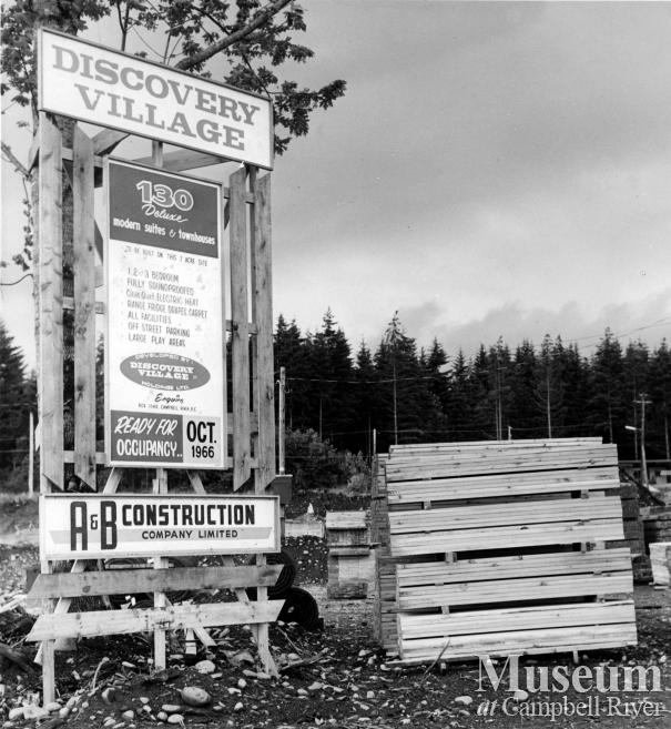 Development sign for the Discovery Village, Campbell River. 