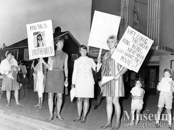 Protesting Viet Cong movie in the Van Isle Theatre