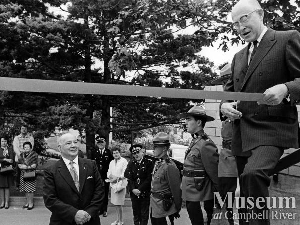 Ribbon cutting at opening of new RCMP building, Campbell River.